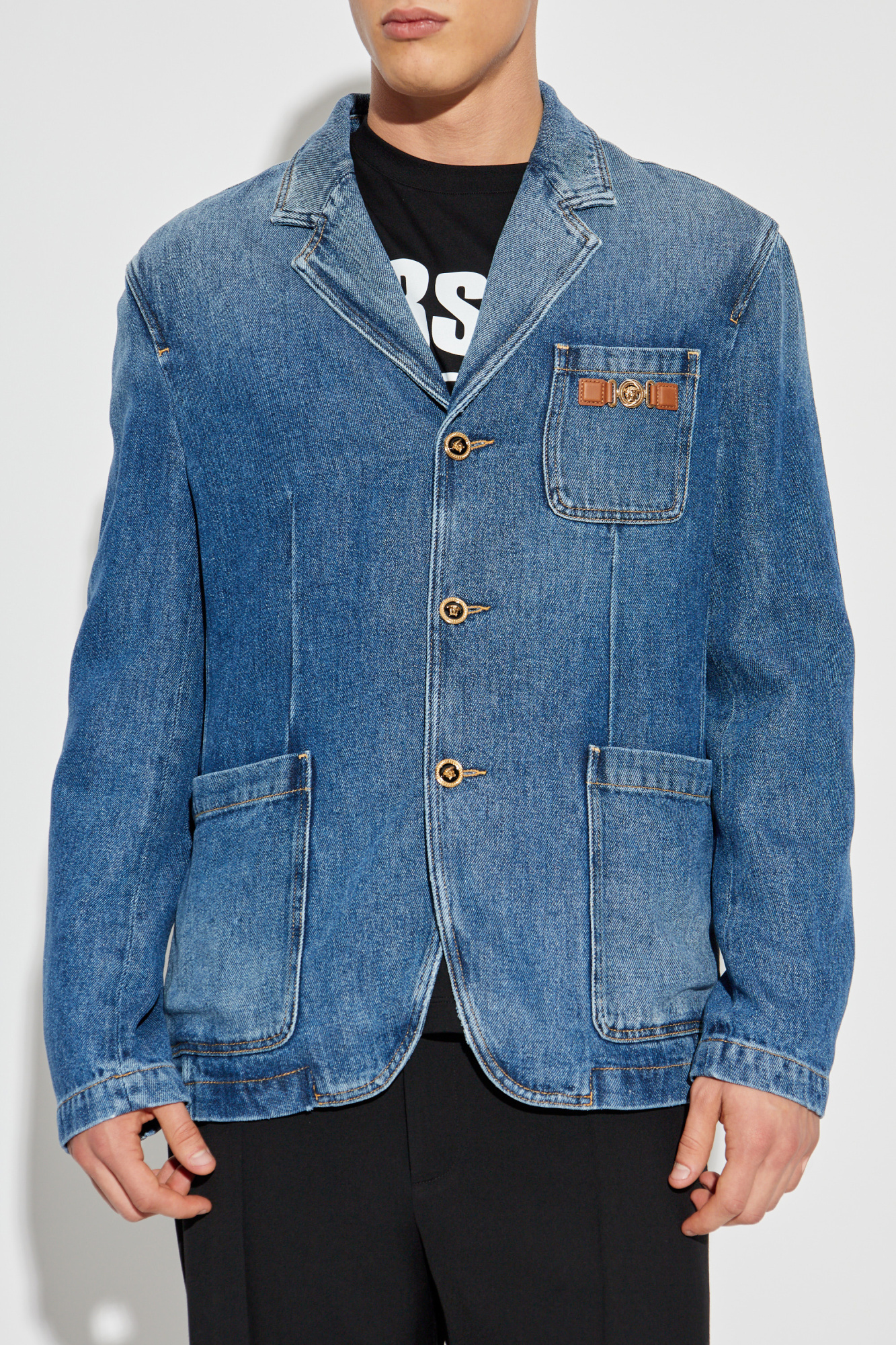 Blue Denim blazer with logo appliqué Versace - Vitkac Canada